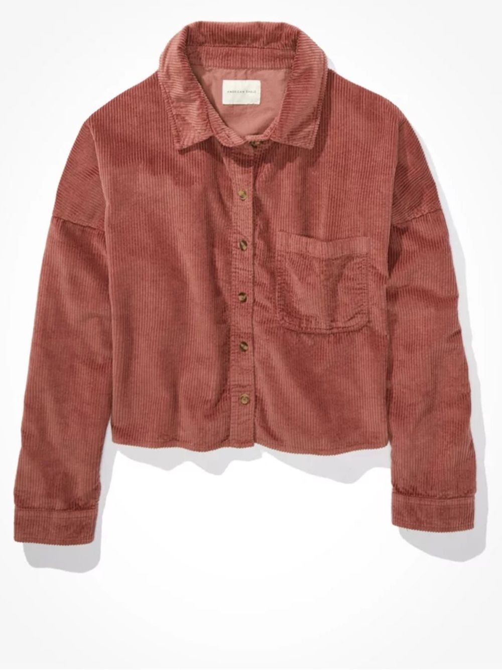 American Eagle Outfitters AE Rust Red Brown Corduroy Cropped Button Up Shirt XL